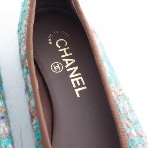 NWOB CHANEL 23A Paris-Dakar Green Tweed Patent CC Cap Toe Bow Ballet Flats EU 36 - Picture 9 of 12